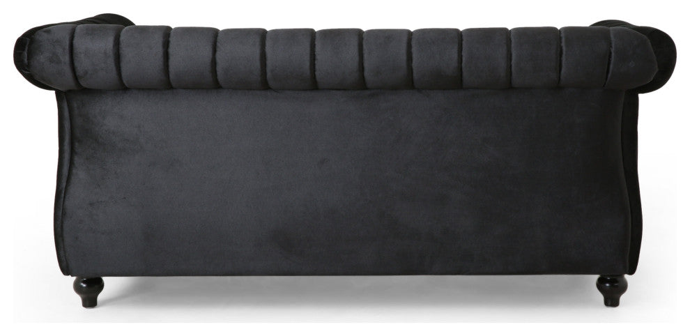 Bauman Modern Glam Channel Stitch Loveseat with Nailhead Trim, Black and Dark Brown, Velvet