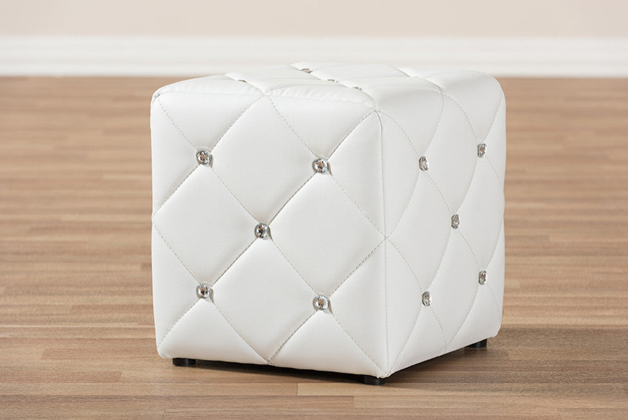 Larissa White Faux Leather Ottoman