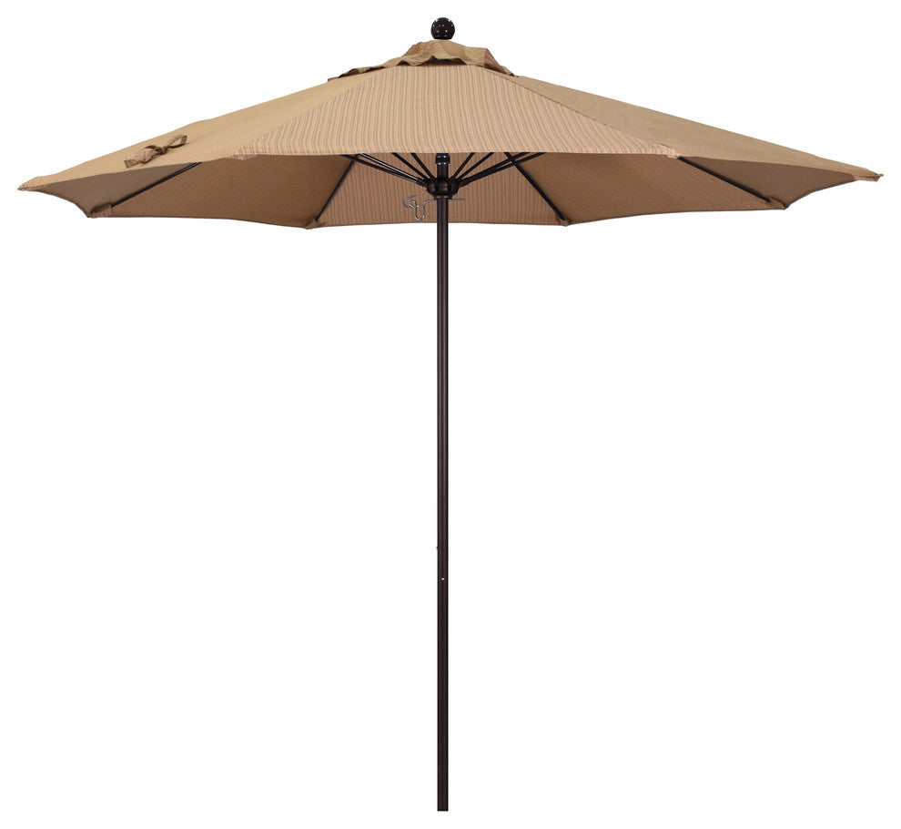 9' Bronze Push Lift Fiberglass Rib Aluminum Umbrella, Olefin, Terrace Sequoia