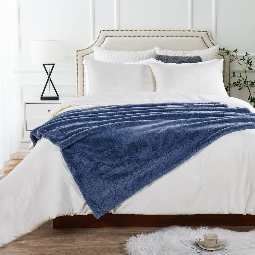 Fox Faux Fur Throw Blanket, Dark Blue, 60''x80''