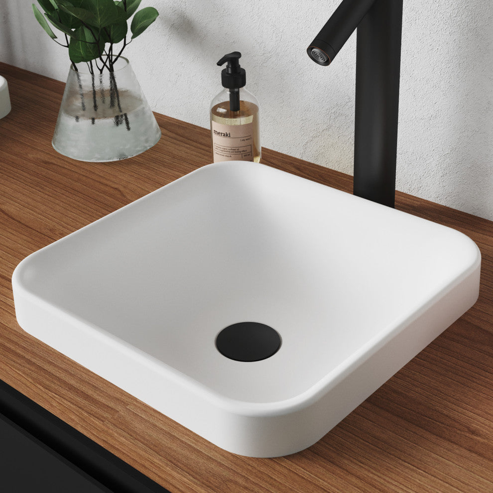 Natura Square Semi-Recessed Bathroom Sink, Stone Resin Solid Surface