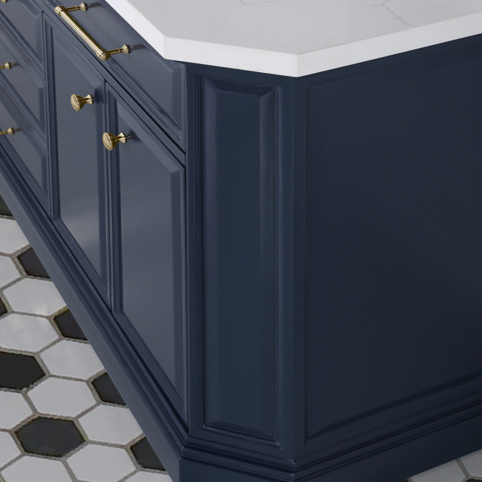 Palace 72 In. Double Sink White Quartz Countertop Vanity with Mirror, Blue