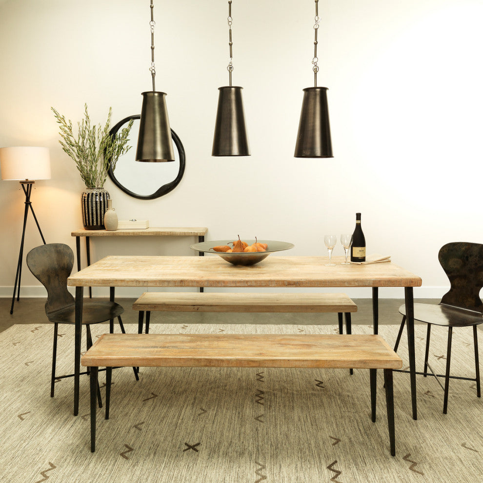 Rustic Minimalist Wood Iron 57" Bench Dining Table Seat Long Natural Classic