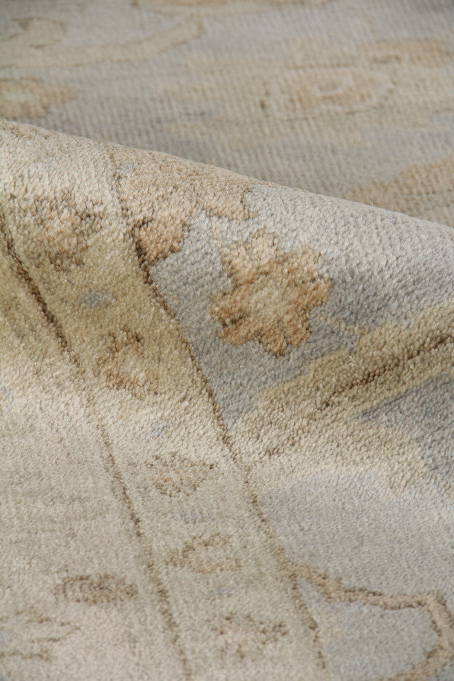 Antique Weave Oushak Hand-Knotted New Zealand Wool Blue/Ivory Area Rug, 8'x10'