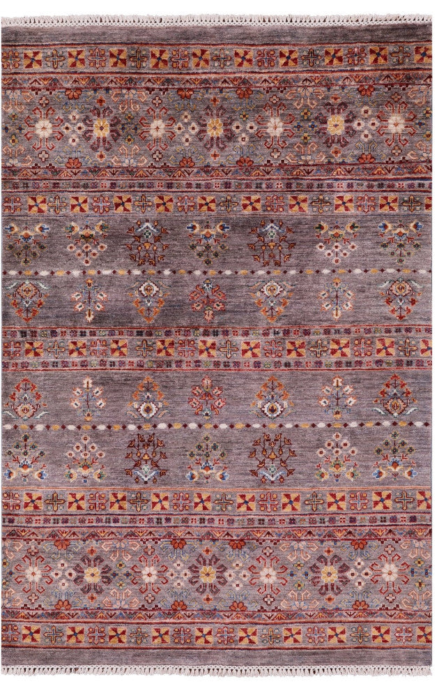 4' 1" X 6' 2" Handmade Super Kazak Khorjin Rug Q10087