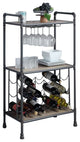 Benzara BM269552 Wine Bottle Rack With 2 Tier Shelves and Metal Frame, Gray
