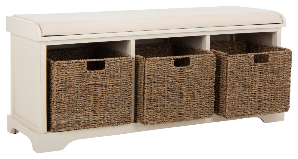 Safavieh Lonan Wicker Storage Bench, White