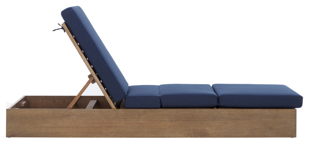 Safavieh Couture Vincent Wood Chaise Lounge Chair, Natural/Navy