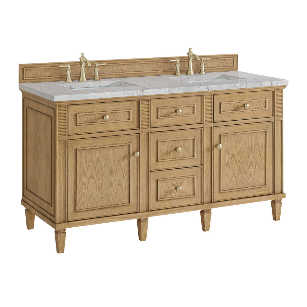 Lorelai 60" Double Vanity, Light Natural Oak, 3 CM Eternal Jasmine Pearl Top