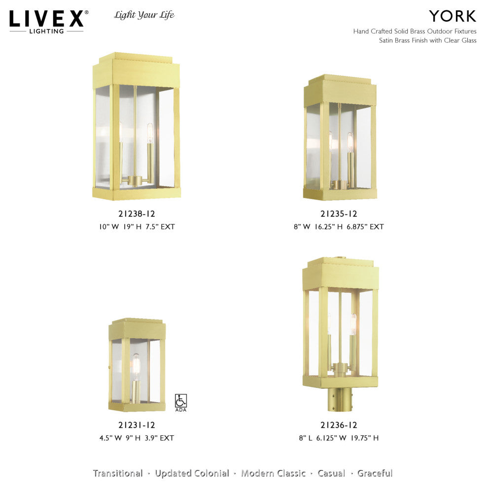 Livex Lighting 21238 York 2 Light 19" Tall Outdoor Wall Sconce - Brushed Nickel