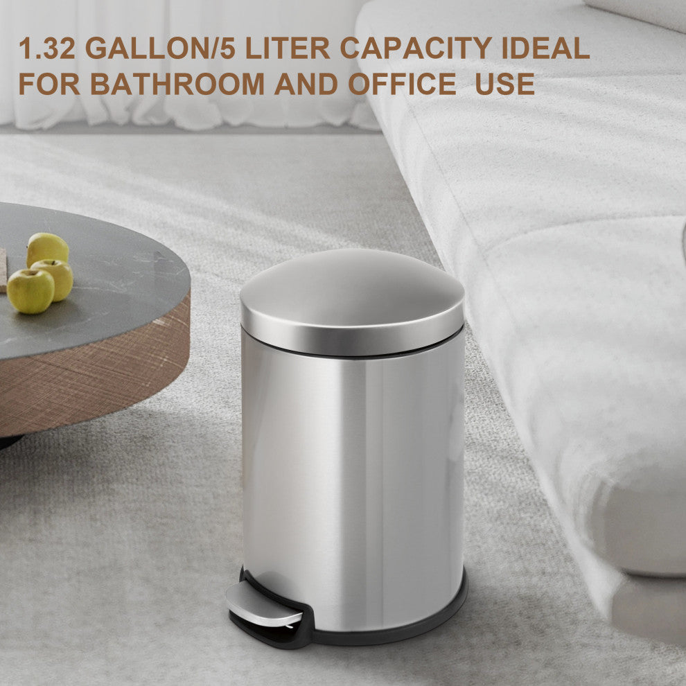 1.3 Gal. Stainless Steel Brushed Fingerprint-Resistant Round Step-on Trash Can