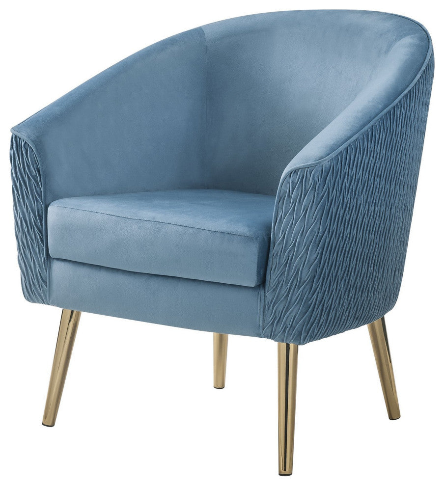 Benzara BM251110 Accent Chair With Velvet Upholstery and Metal Legs, Blue