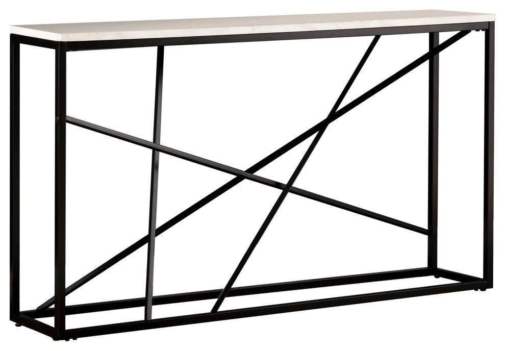 Deveron Faux Marble Skinny Console Table, Matte Black