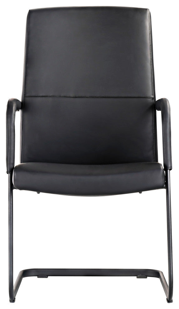 LeisureMod Evander Faux Leather Office Chair With Aluminum Frame, Black