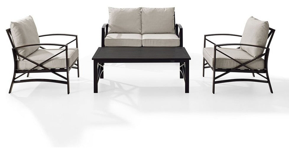 Kaplan 4-Piece Patio Set, Loveseat, 2 Chairs, Coffee Table, Oatmeal