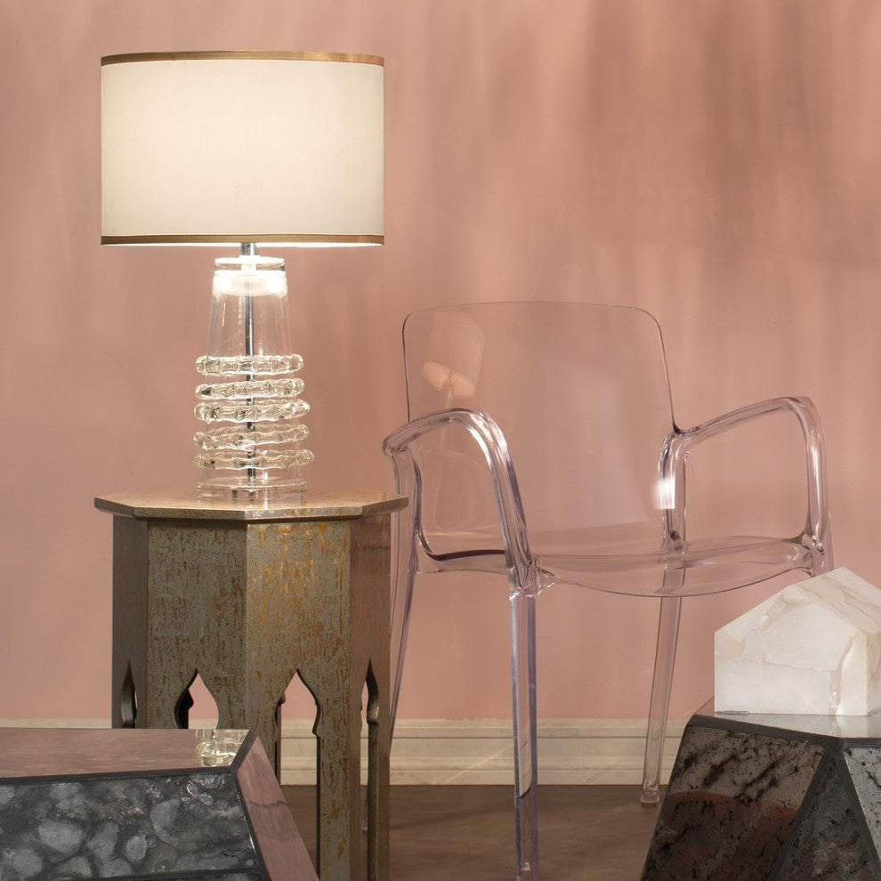 Classic Elegant Beaded Art Glass Clear Table Lamp 24 in Studded Column Shape