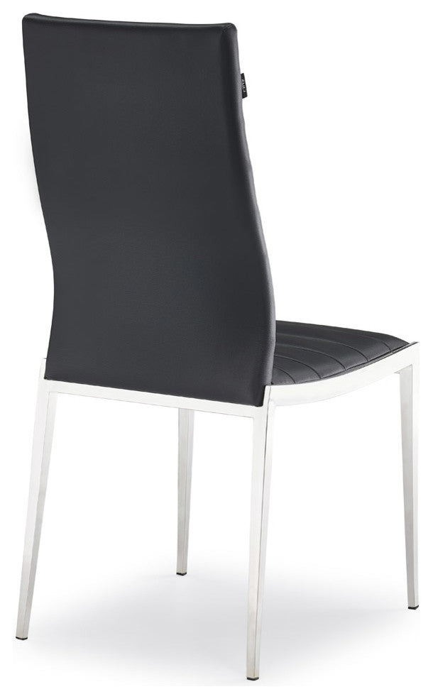 Modern Tryton Dining Chair Black Leatherette Polished Stainless Steel Legs