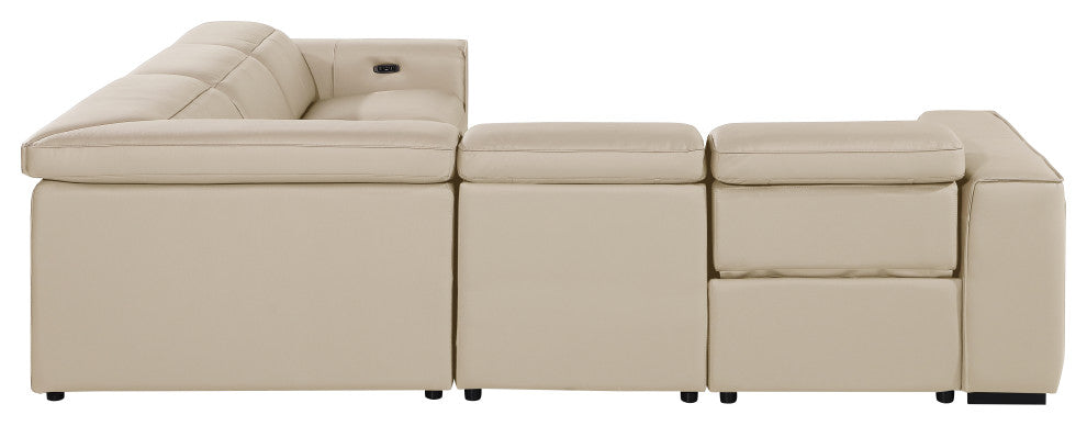 Niccolo Italian Leather 5-Piece L-Shaped Power Reclining Sectional, Beige