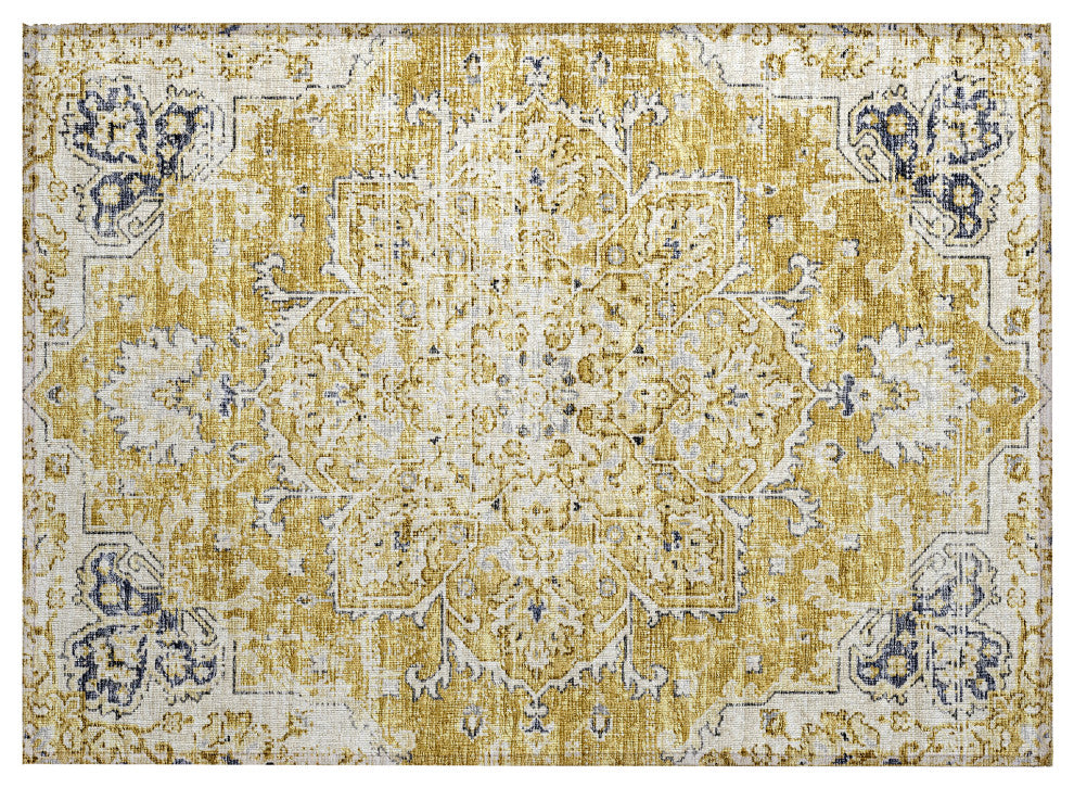 Indoor/Outdoor Marbella MB3 Gold Machine Washable 1'8" x 2'6" Rug