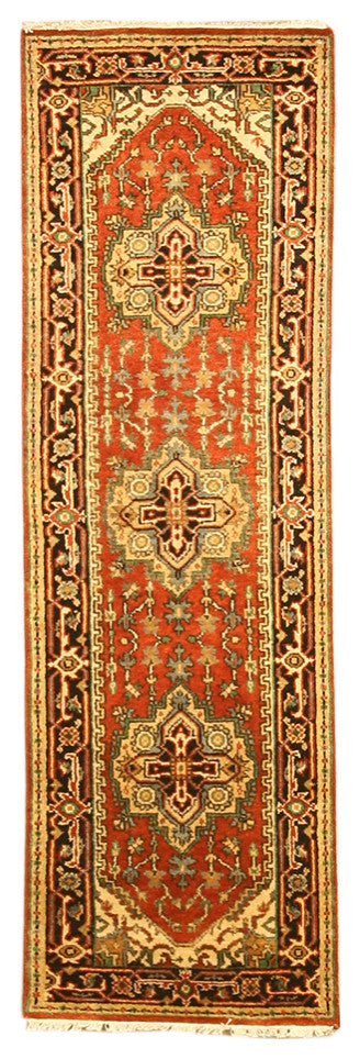 Hand-Knotted Wool Rust Traditional Oriental Serapi Rug, 2'6 X 8'