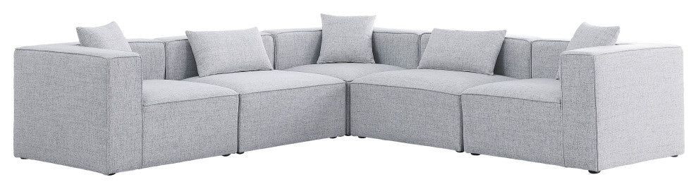 Cube Upholstered Modular Sectional, Gray, 5-Piece: 2 Armless Chair, 3 Corner Chair, Linen Texured Fabric