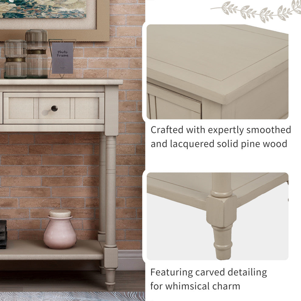 TATEUS Espresso Finish Solid Wood Console Table With Drawers, Antique Gray
