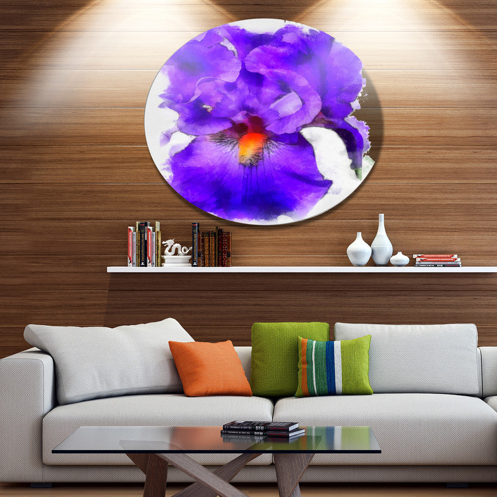 Blue Iris Flower Sketch Watercolor, Floral Disc Metal Wall Art, 36"