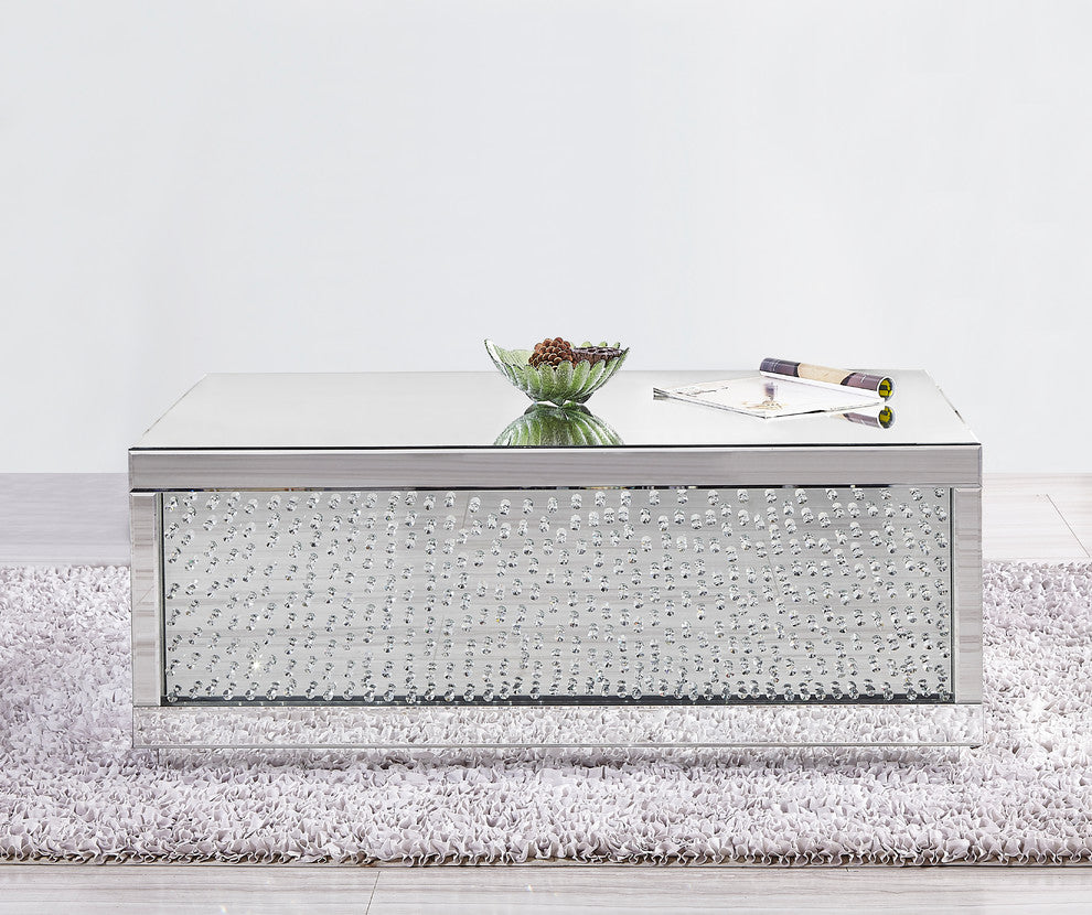 48" Rectangle Crystal Coffee Table, Clear Mirror Finish
