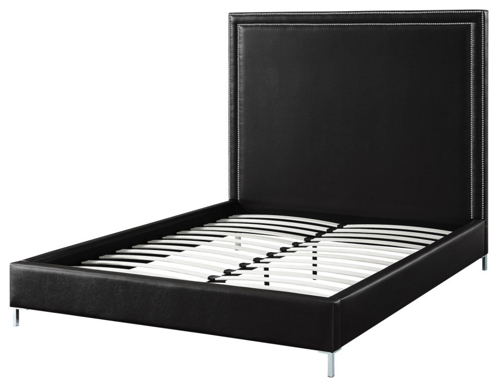 Giovanna Nailhead Trim Platform Bed, Black Leather Pu, King
