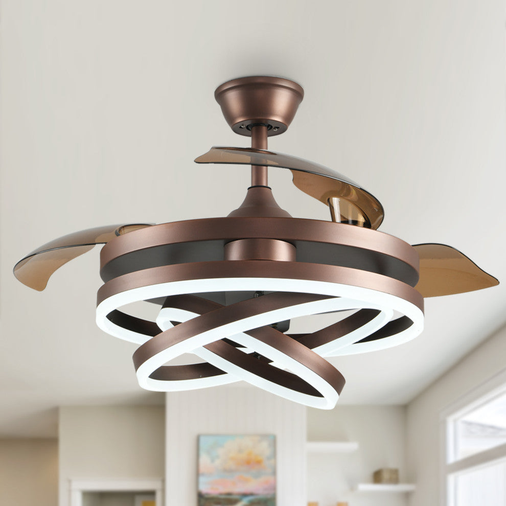 Oaks Aura 42" DIY Shape Retractable Ceiling Fan with Lights and Remote Control, Brown