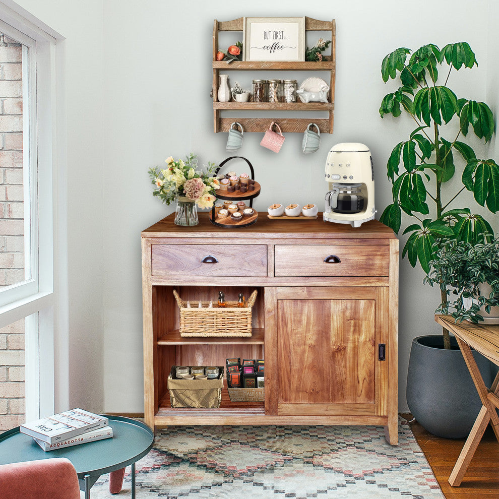 Waxed Teak Wood Rhone Buffet / Media Center, Small