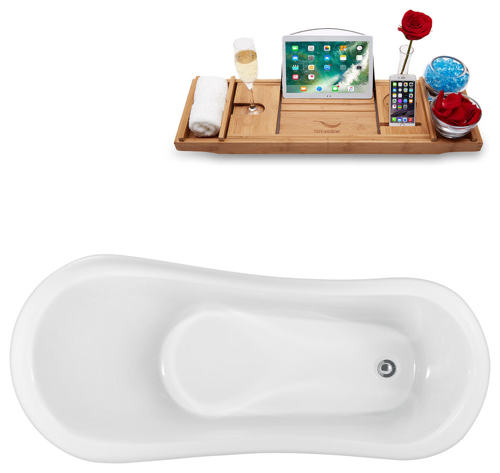 61" Red Clawfoot Tub and Tray, White Feet, Chrome Internal Drain