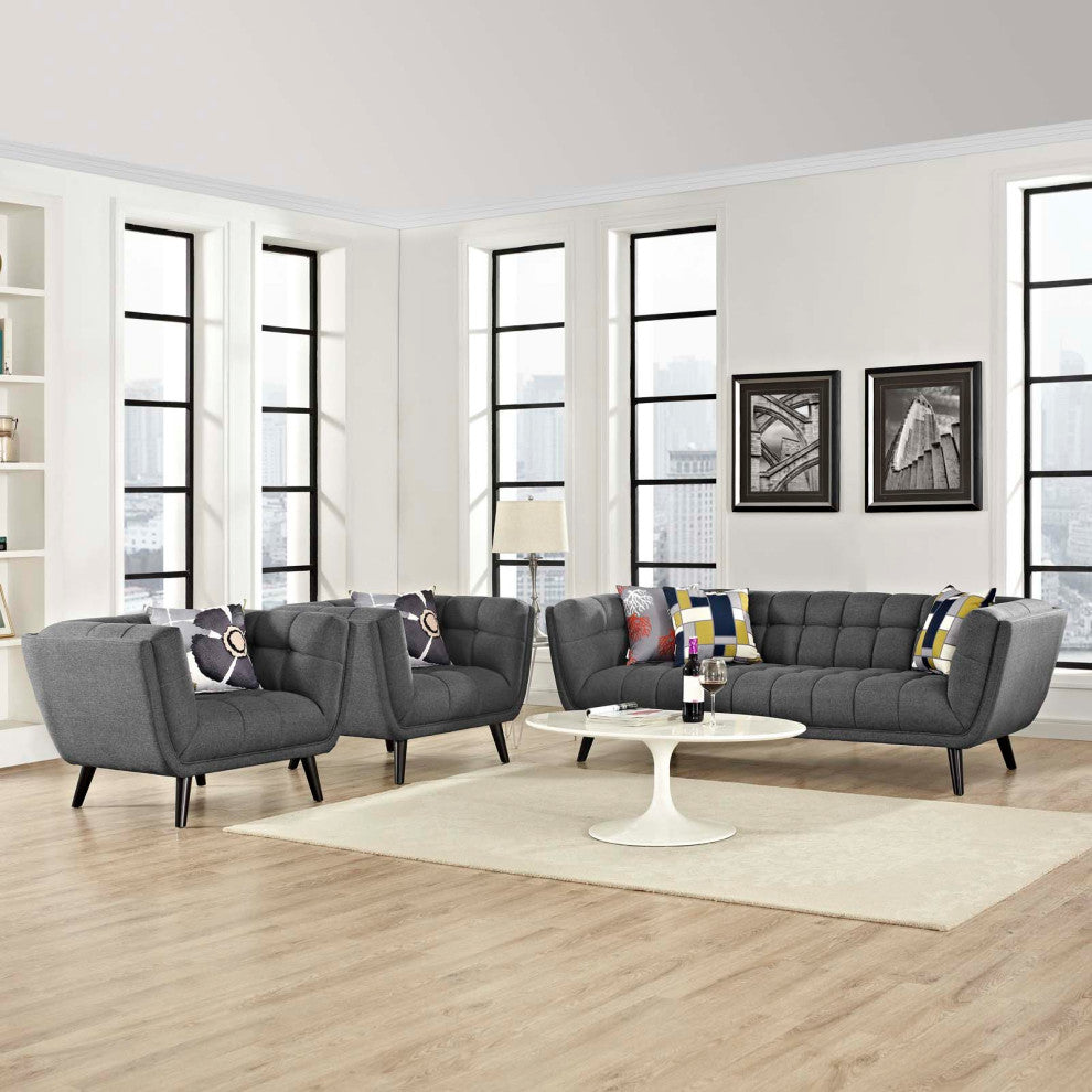 Bestow 3-Piece Upholstered Fabric Sofa and Armchair Set Gray