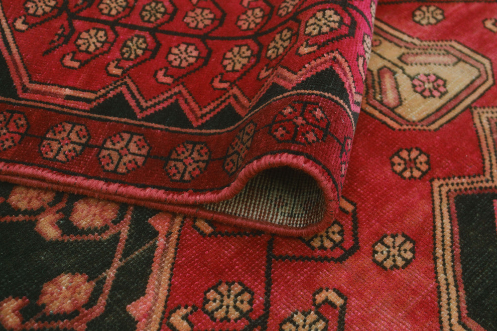 Fine Vintage Distressed Danielys Red/Charcoal Runner, 3'5x9'10
