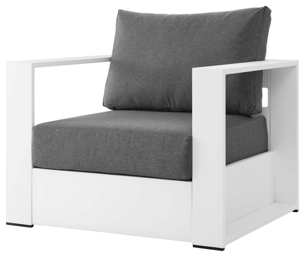 Sectional Sofa Table Set, White Gray, Aluminum, Modern, Outdoor Patio