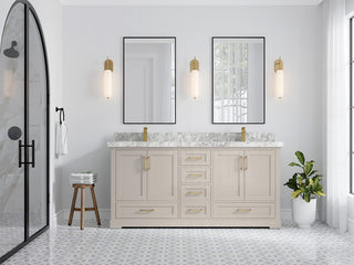 Boston 72" Double Sink Bath Vanity in Fine Grain 2" Carrara Marble