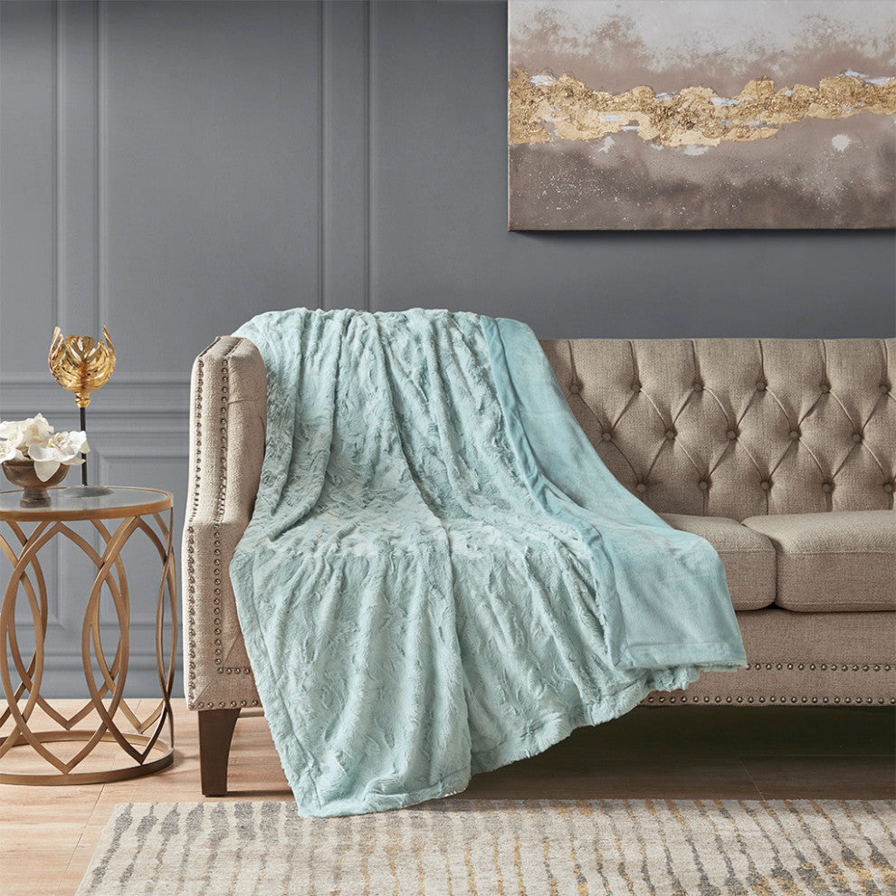 Madison Park Zuri Oversized Faux Fur Throw, Aqua