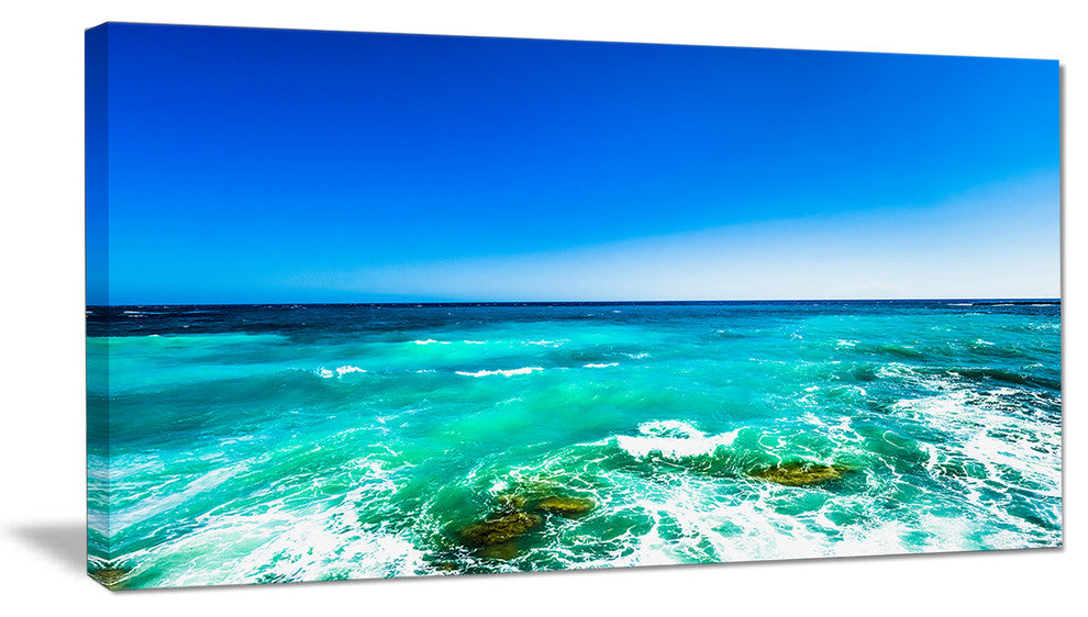 Seashore with Clear Water and Sky, Modern Seashore Canvas Art, 32"x16"