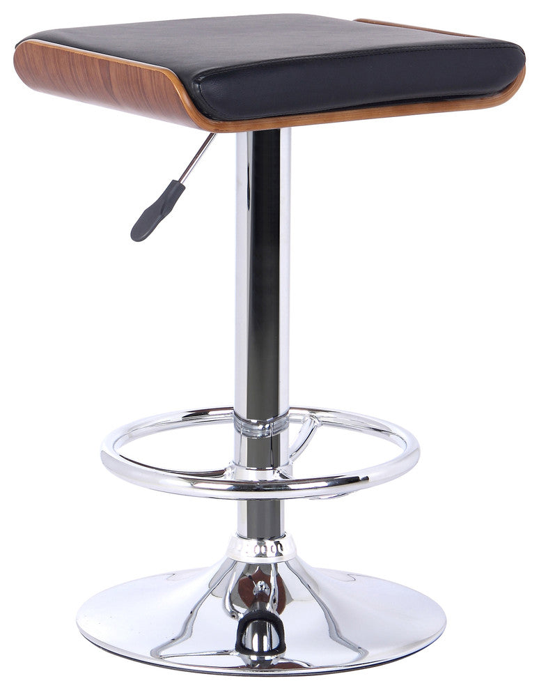 Miles Barstool, Chrome Finish With Walnut wood and Black Faux Leather
