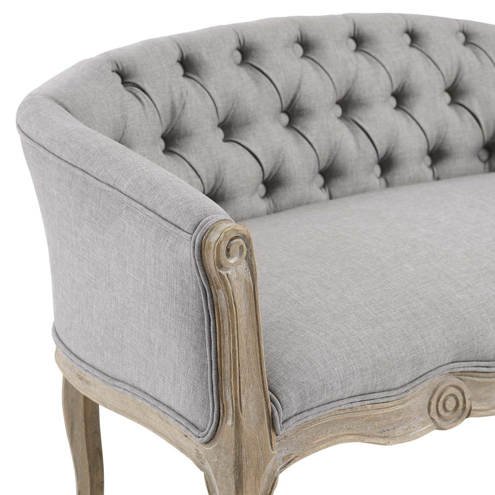 French Vintage Loveseat Sofa, Fabric, Wood, Gray, Modern, Lounge