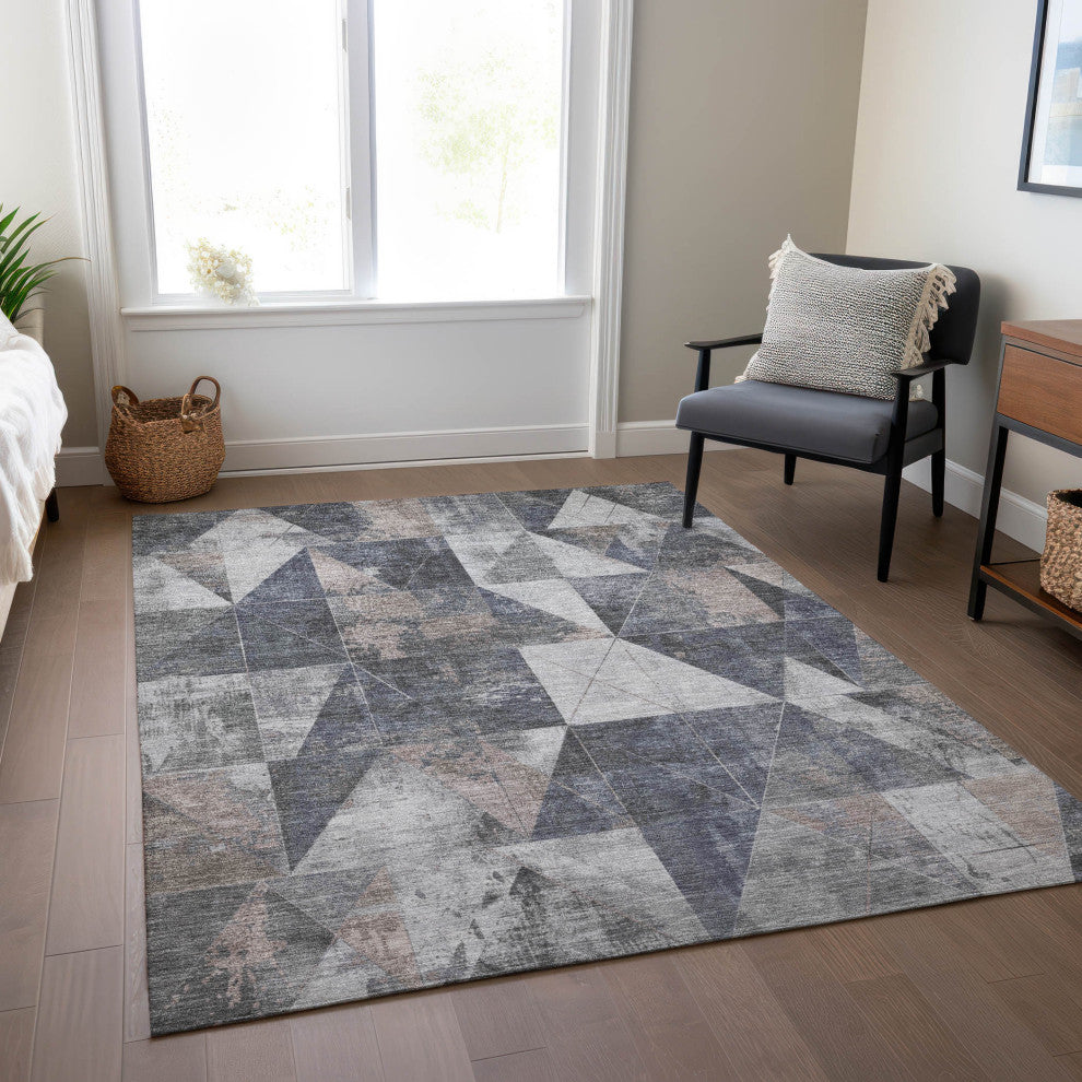 Machine Washable Indoor/Outdoor Chantille ACN1888 Gray 3' x 5' Rug