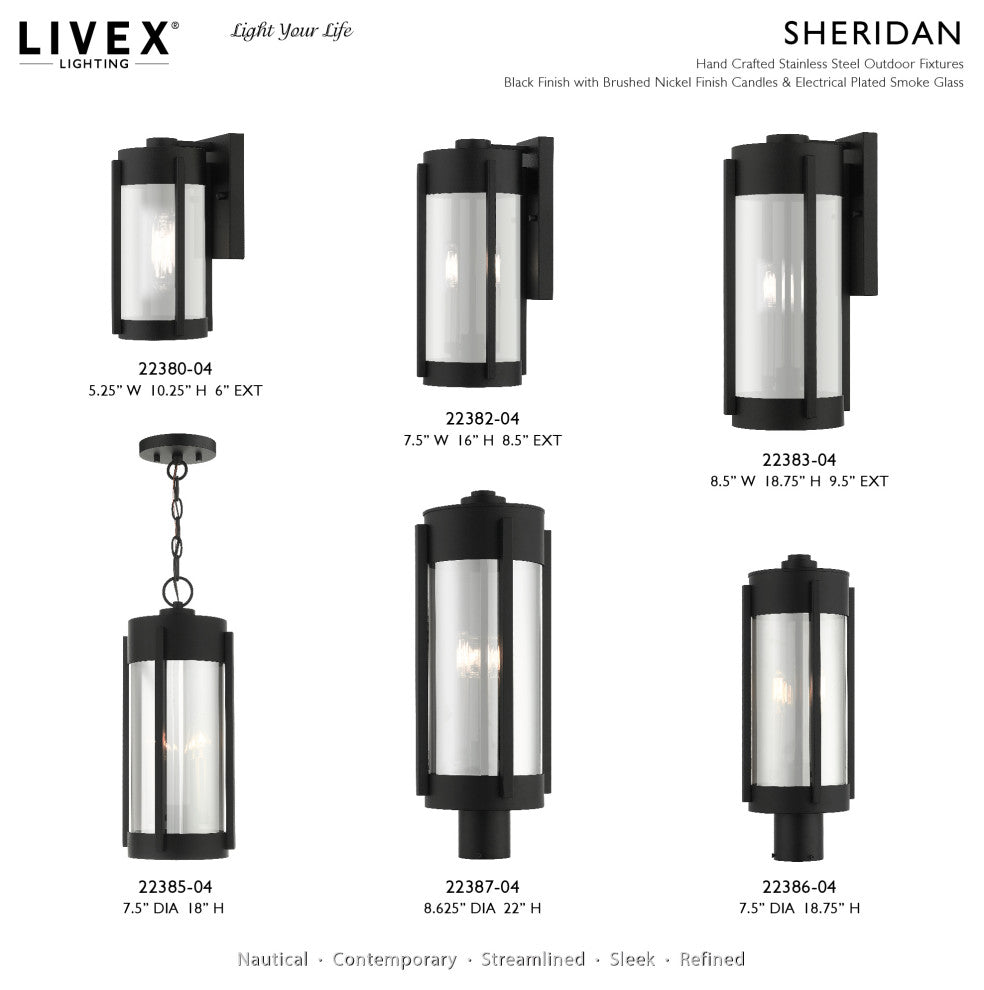 Sheridan 2 Light Black/Brushed Nickel Candles Medium Outdoor Post Top Lantern
