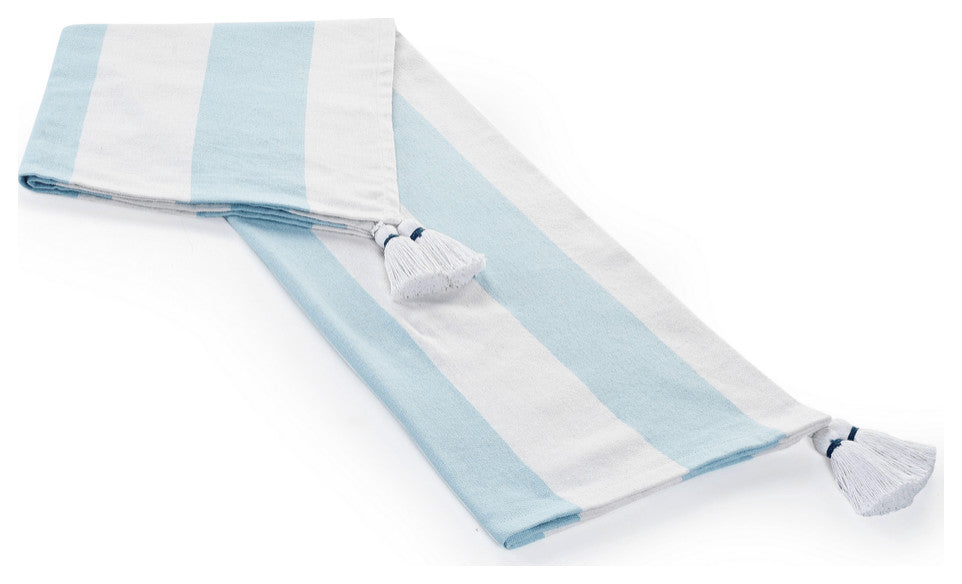Blue and White Woven Cotton Striped Throw Blanket
