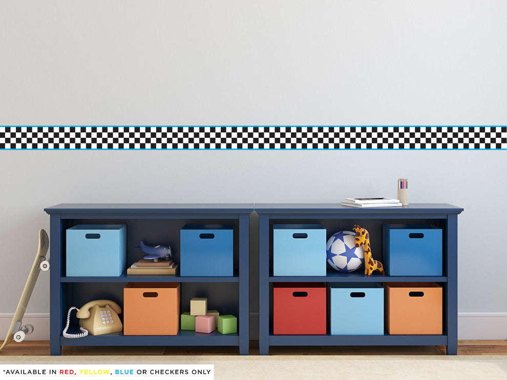 Racing Stripe Border Fabric Wall Decal, Set of 2, Blue