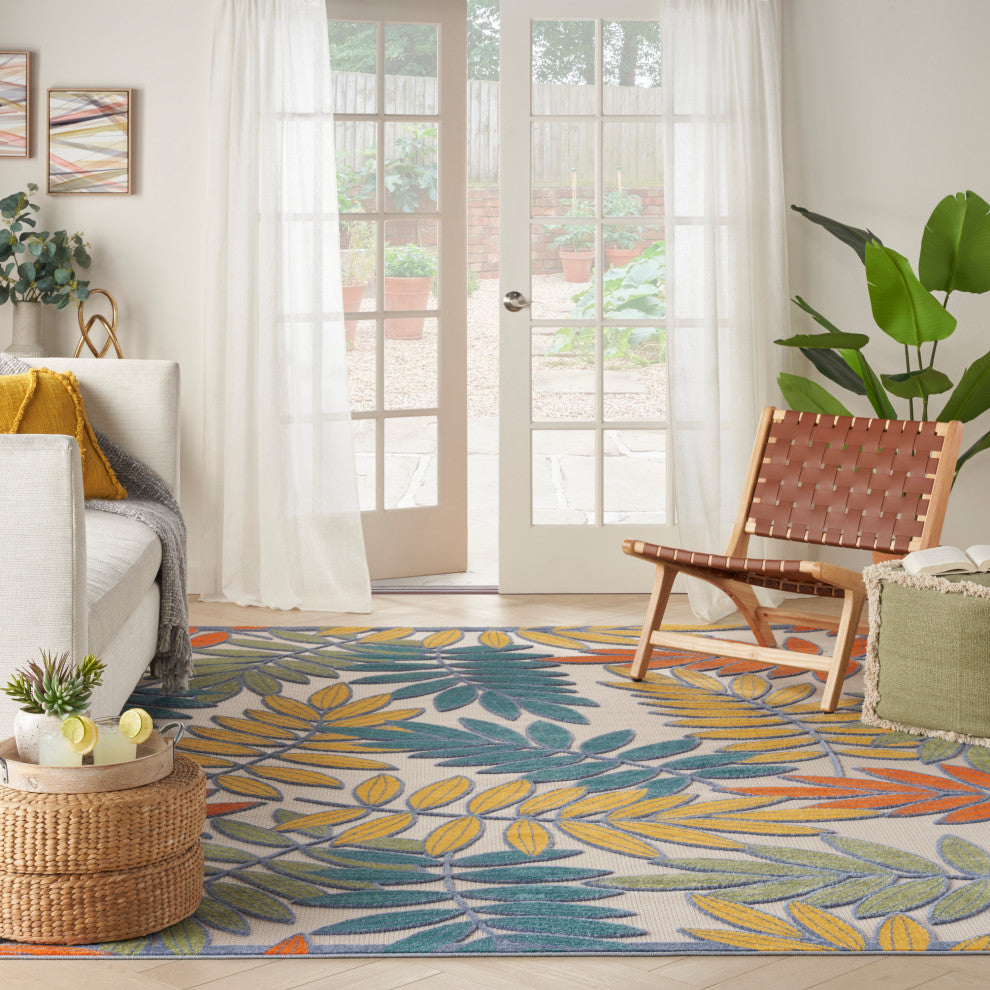 Nourison Aloha 7'10" x 10'6" Ivory/Multi Tropical Rug