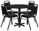 36'' Round Black Laminate Table, 4 Black Trapezoidal Back Banquet Chairs