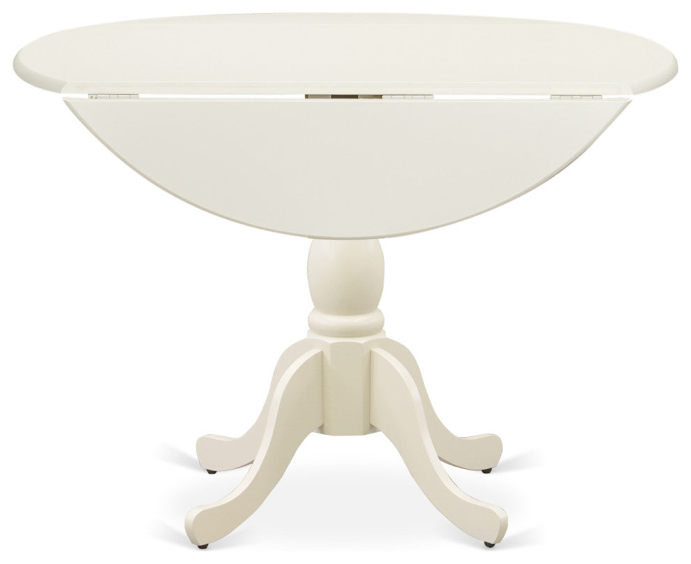 5 Pc Dining Set, 1 Drop Leaves Dining Table, 4 Cream Chair, Linen White Finish