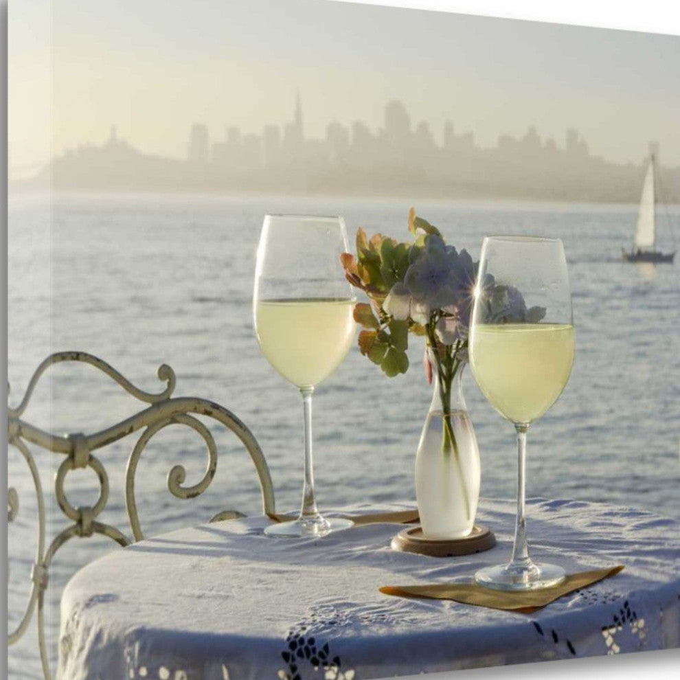 White Wine With Sailboat For Two City 3 Giclee Wrap Canvas Wall Art