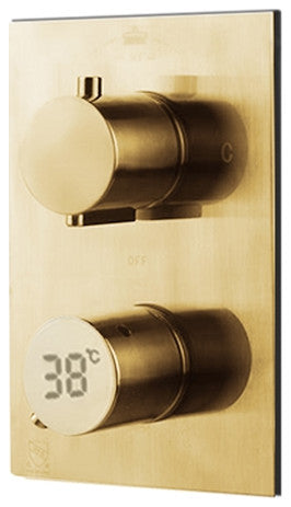 Nola 20" Brushed Gold LED Digital Rainfall Shower System With 3 Square Body Jets
