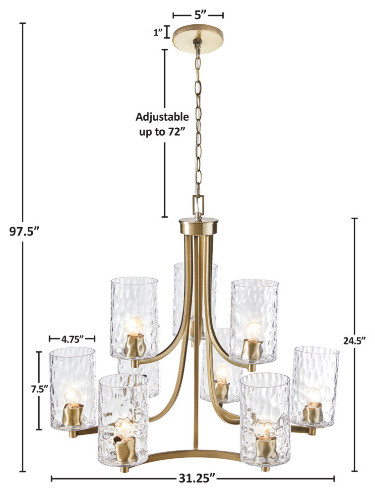 Hampton Hill 9-light Round Tiered Chandelier With Glass Shades, Antique Brass
